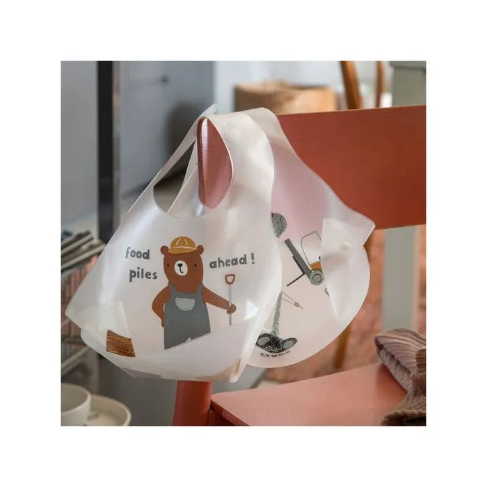 Bavoirs en plastique souple Busy Builders Travaux - 2 pièces - Mixte - Blanc, gris et marron - Sebra-1