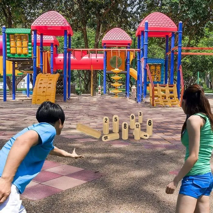 YUENFONG Kubb Jeu de lancer en bois avec numéro, jouet de loisir en plein air, jeu de lancer en bois de pin, couleur naturelle-2