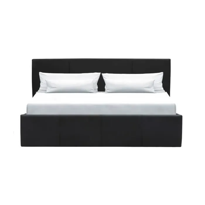 MARTIN Lit adulte 160 x 200 cm + coffre de rangement - Simili noir - Sommier inclus-1