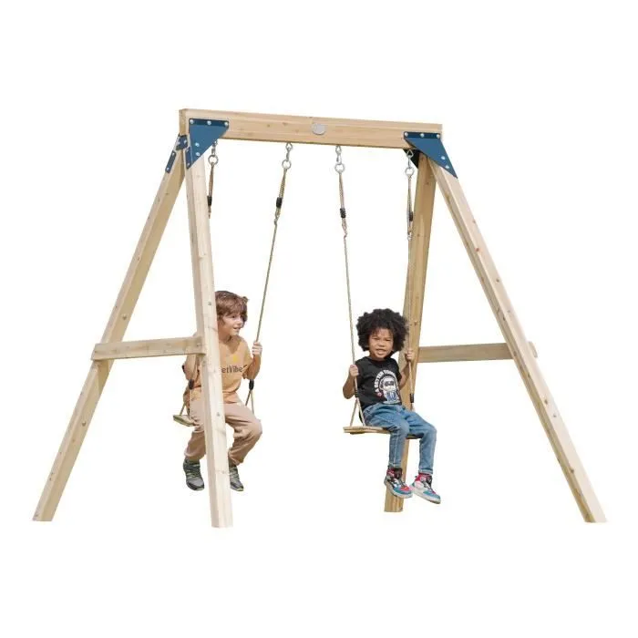 Balançoire Double en Bois Marron AXI Yuna - Bois FSC - 2 sièges de balançoire en bois-3