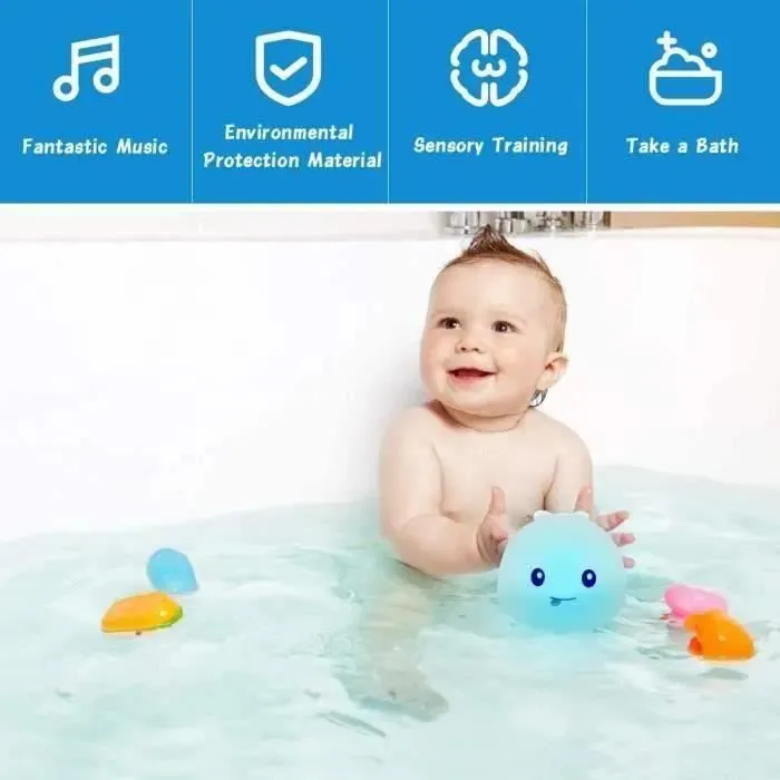 Jouets de bain de bébé,2 en 1 Jouets de Bain Baleine Électrique Induction Arroseur Pulvérisateur Deau Jouet avec LED Lumière-1