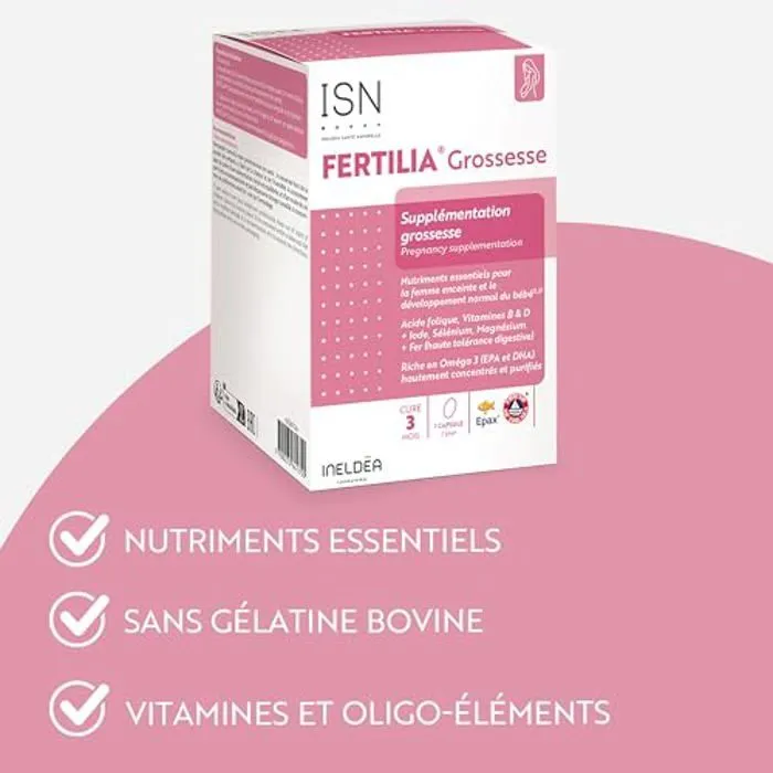 ISN - Fertilia Grossesse - Complément alimentaire pour le bien-être de la femme enceinte & le développement de bébé - Cure 3 mois-2