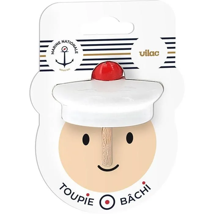 Toupie Bachi en bois - Vilac - Marin - Blanc - Pour enfants à partir de 3 ans-1