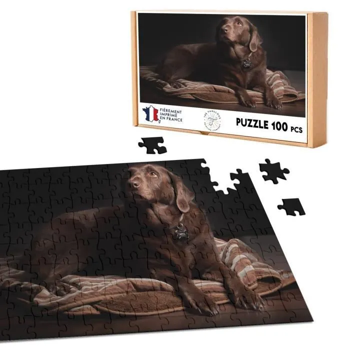 Puzzle Classique - FABULOUS - Labrador sur sa Couche Sépia Chien - 100 Pièces - Intérieur - Adulte-0