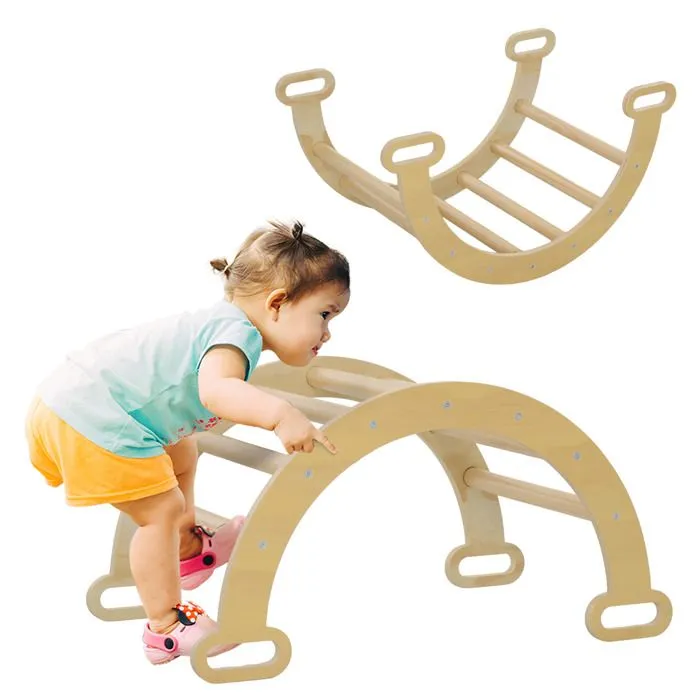 Arche escalade enfants AIYAPLAY bascule en bois d'intérieur pour garçons & filles, tout-petits de 18 à 48 mois, bois naturel-0