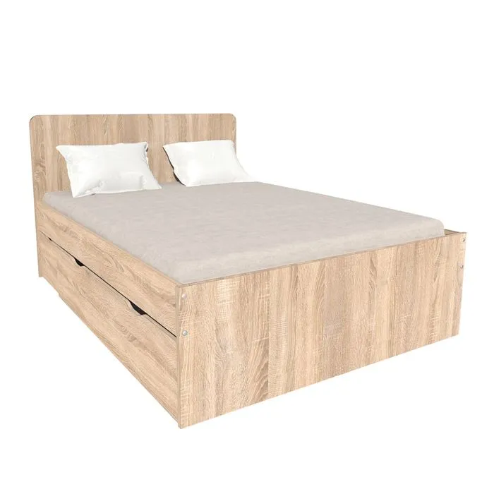 Lit double - LEQUAIDESAFFAIRES - ZENIA 140x190 - Chêne blanchi - Avec tiroirs - Contemporain-1