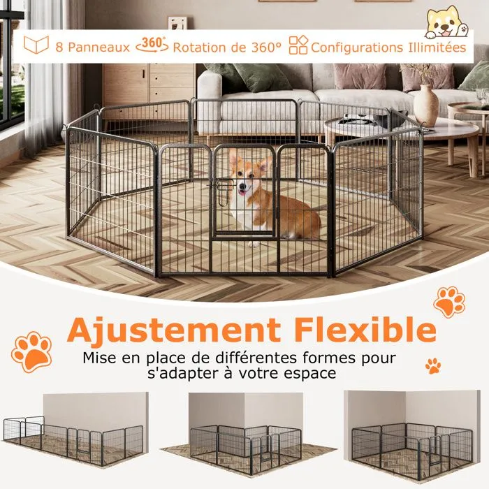 COSTWAY Barrière de Sécurité H60CM pour Chien 8 Panneaux, Parc Portable Pliable avec Porte, Intérieur Extérieur pour Jardin Camping-1