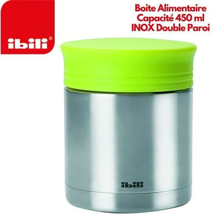 IBILI Mini-Thermosgefäß 450 ml, Edelstahl, Silber/grün, 10 x 10 x 15 cm-0