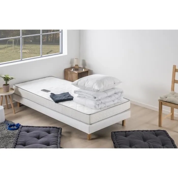 Pack prêt à dormir Matelas 90x190 cm + Sommier + Couette + 1 oreiller 60x60 cm - 14 cm - DEKO DREAM TOP-0