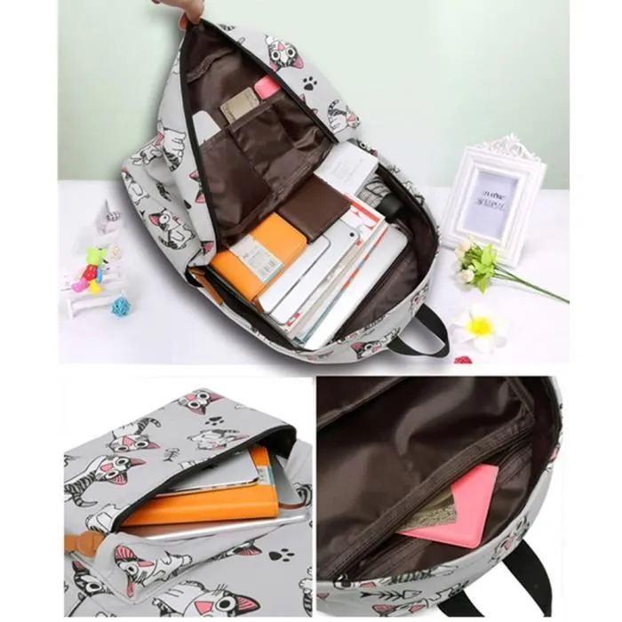 Sac À Dos Filles Chat - AMOUNE - Primaire - Gris - Toile-1