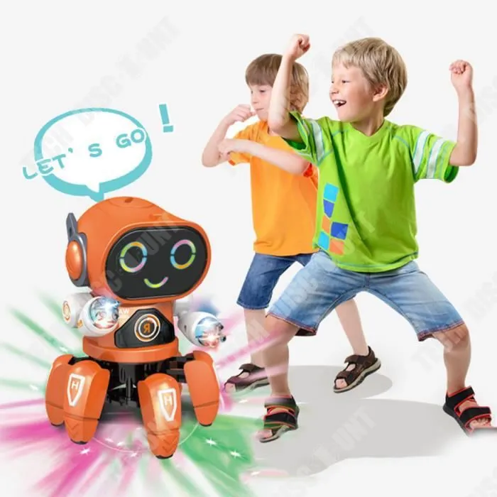 Jouet robot hexapode électrique dansant et clignotant musique lumineuse orange garçon et fille jouet robot télécommandé pour-3