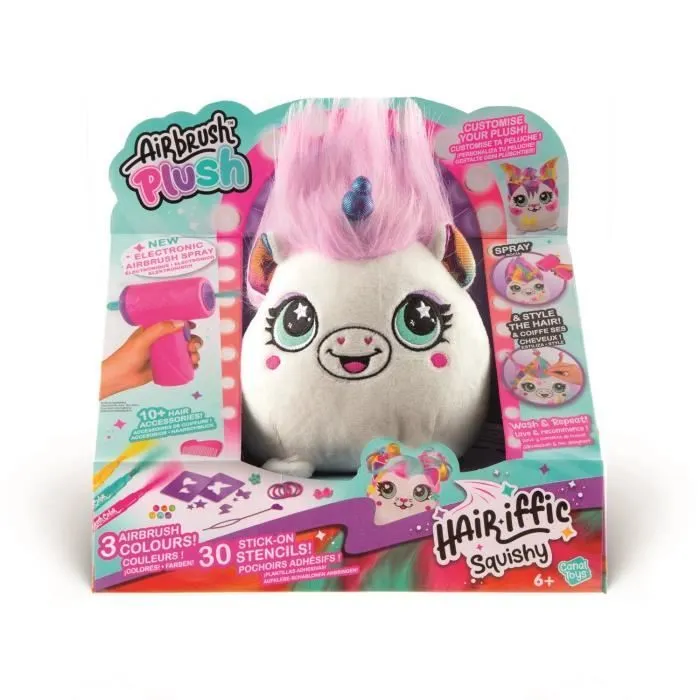 Canal Toys - Airbrush Plush - Peluche Squishy Hair’iffic à coiffer et décorer avec spray électronique, feutres, -AIR 040- aléatoire-7