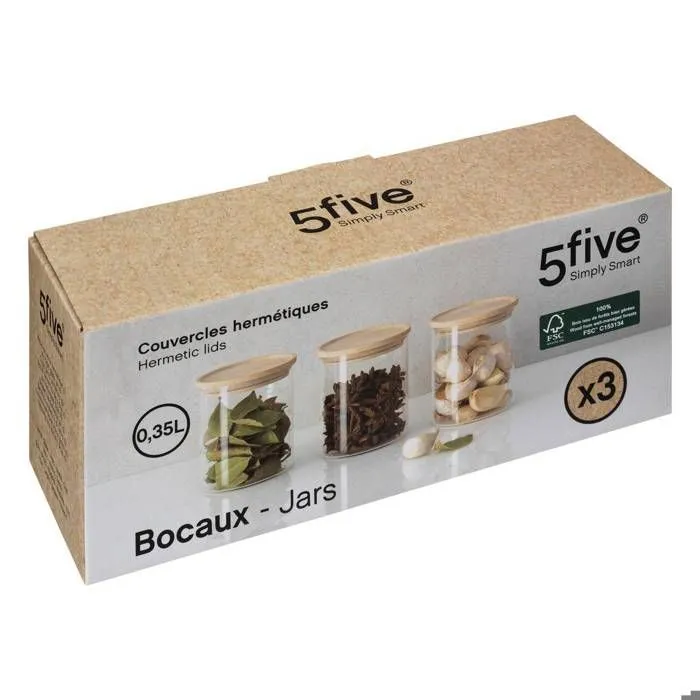 5five - set de 3 bocaux hermétiques en verre 350ml "hermet"-1