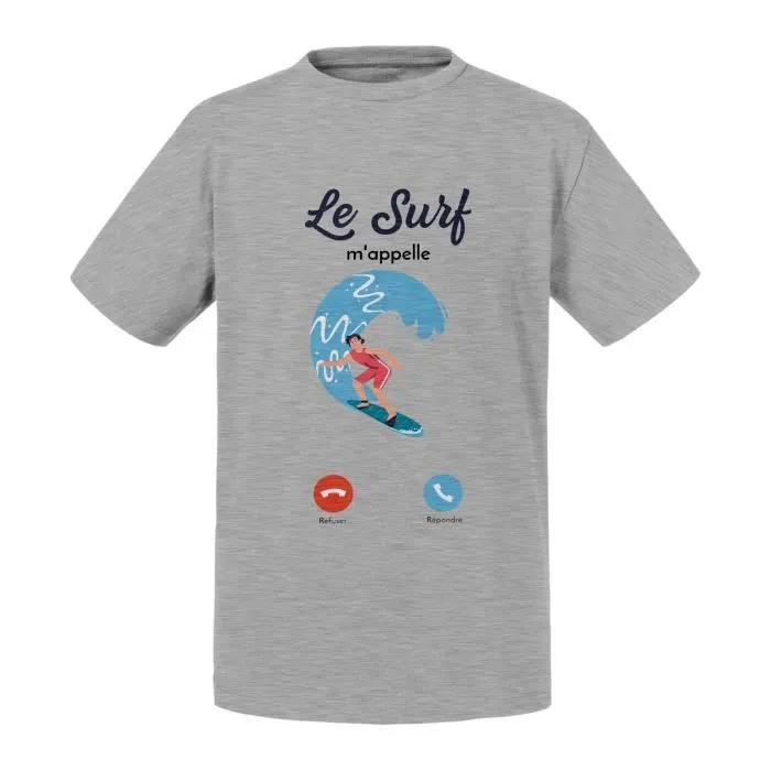 T-shirt Enfant Gris Le Surf M'Appelle Sport Aquatique Planche-0