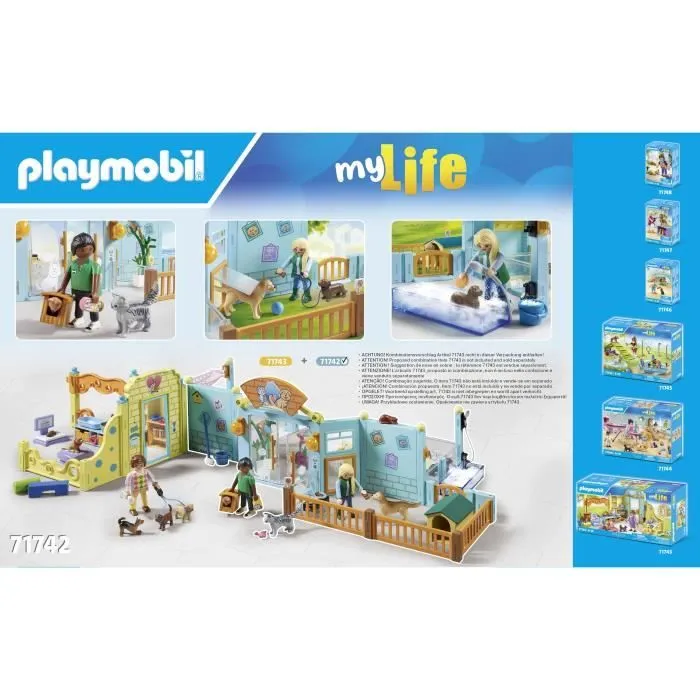 PLAYMOBIL 71742 Hôtel des animaux, soigneurs, chiens et chats, My Life, 191 pièces, Dès 4 ans-7
