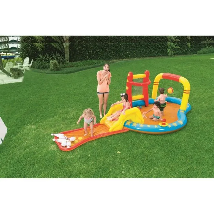 Aire de Jeu Champions - BESTWAY - Avec Toboggan, Punching Ball et Jeu de Bowling - 435 x 213 x 117 cm-1
