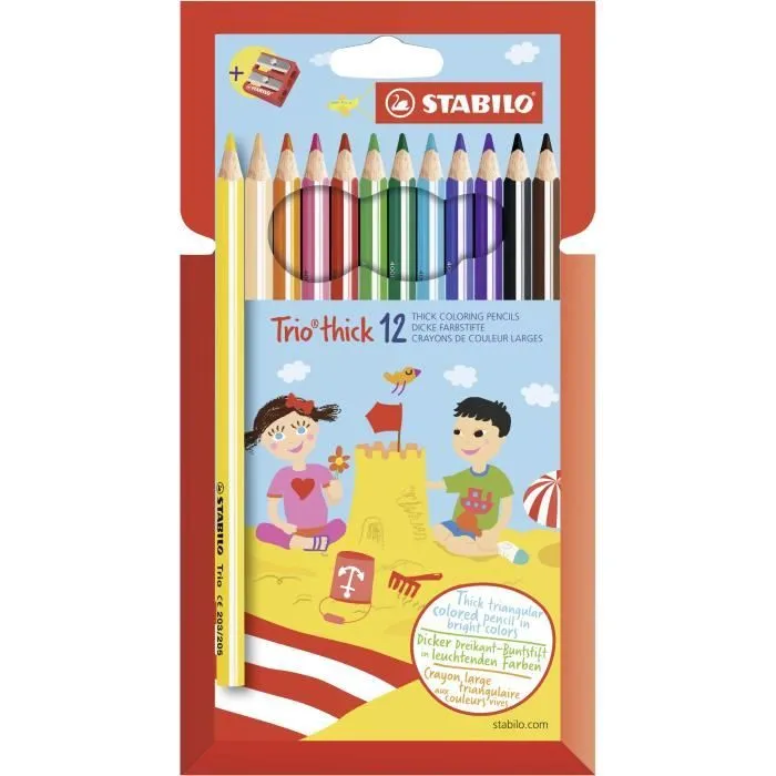 Crayon de couleur - STABILO - Trio - 18 couleurs - Mine robuste 4,2 mm - Lot de 6 pièces-0