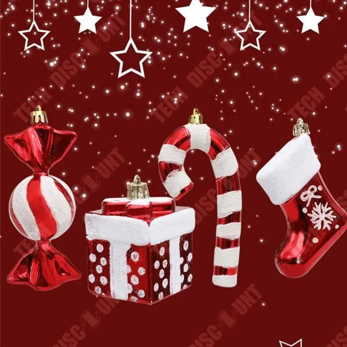TD® Boîte-cadeau en canne, bottes, pendentif combiné de quatre pièces, accessoires de décoration d'arbre de noël, pendentif décorati-1