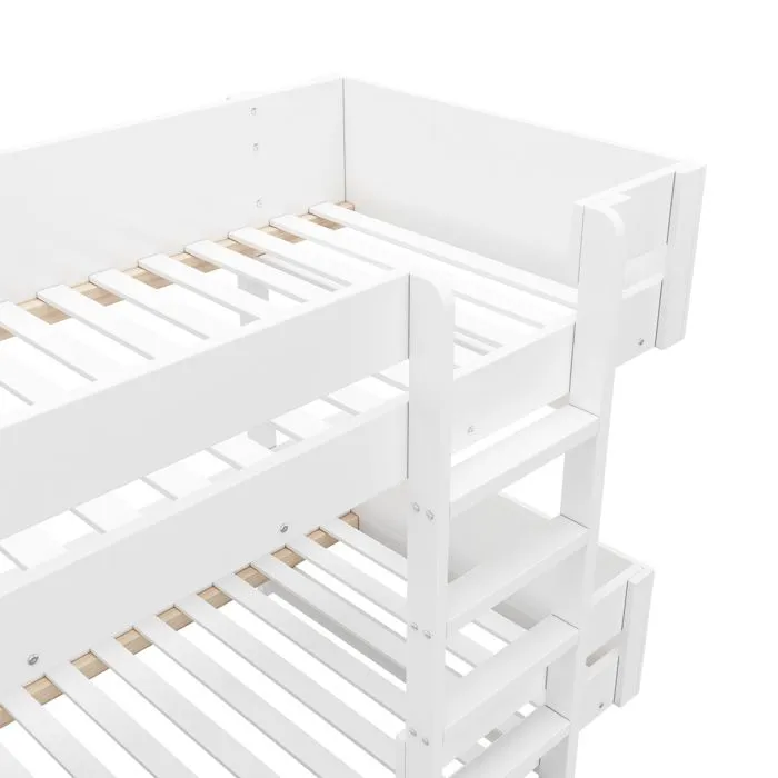 Lit superposé - Blanc - 90x200cm - Bois massif - 2 places - Style moderne-4