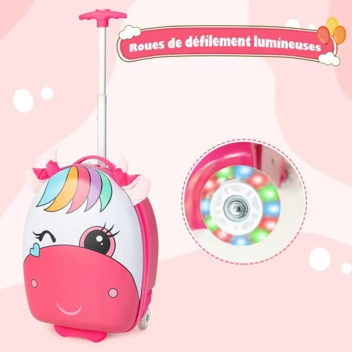 Valise Enfants - COSTWAY - Cheval - 2 LED Roues Lumineuses - Poignée Rétractable-0
