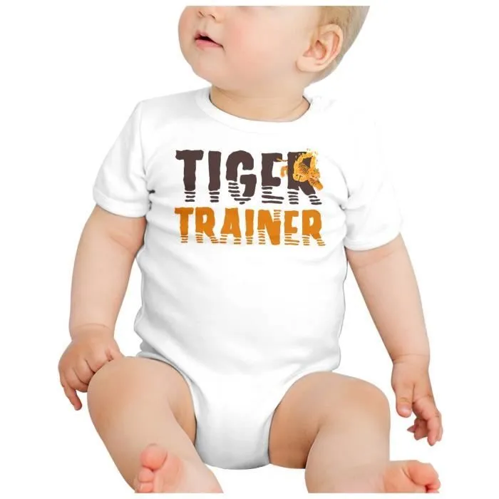 Body Bébé Manche Courte Blanc Tiger Trainer Dompteur de Tigre Illustration Original-1