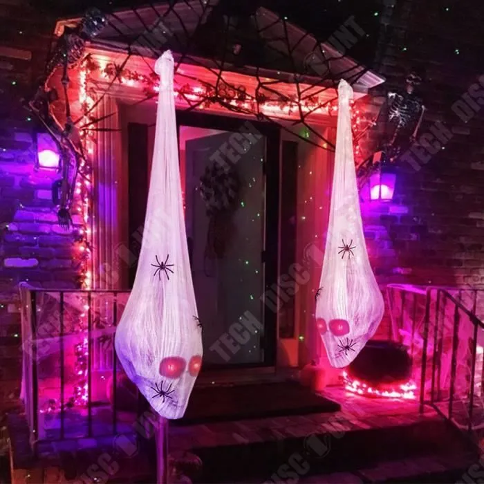 Fantôme suspendu en coton araignée avec son et lumière - TECH DISCOUNT - Forme réaliste - Décoration d'Halloween-2
