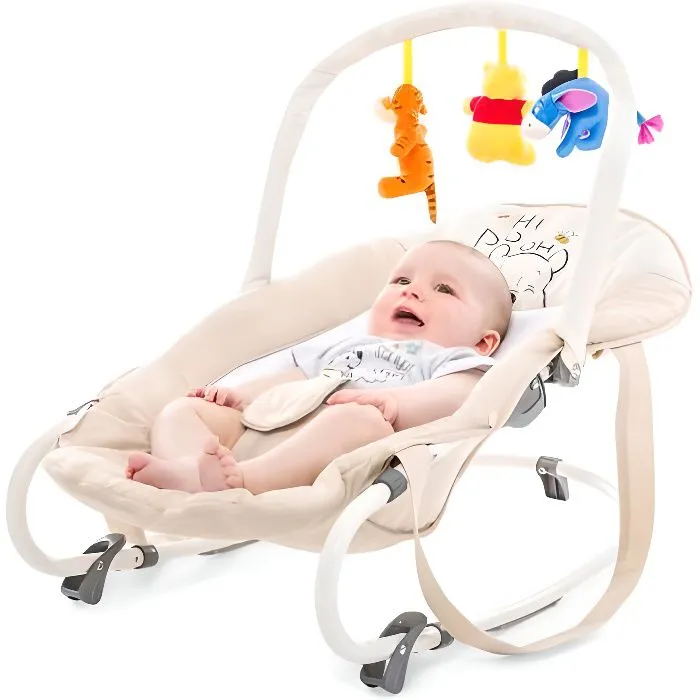 Transat bébé Bungee Deluxe - HAUCK - Winnie l'ourson - Avec arche jouet - Musical - Beige-0