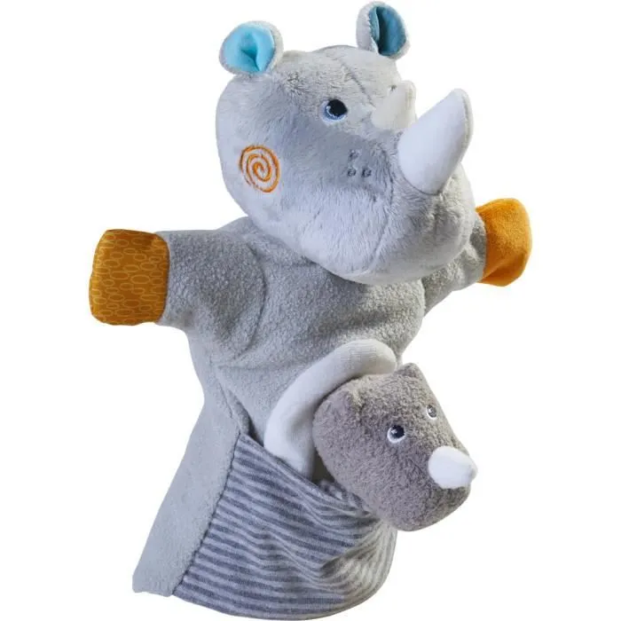 Marionnette à main Rhino avec bébé junior - HABA - Gris - Jouet pour bébé-0