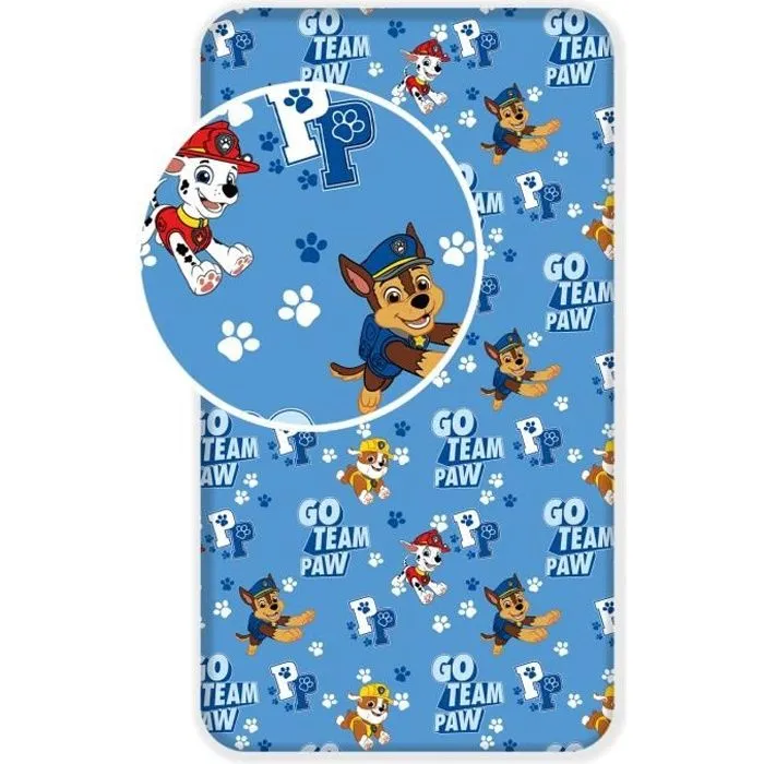 Drap housse - Pat Patrouille - 90 x 200 cm - 100% coton - Lavable en machine - Bleu-0