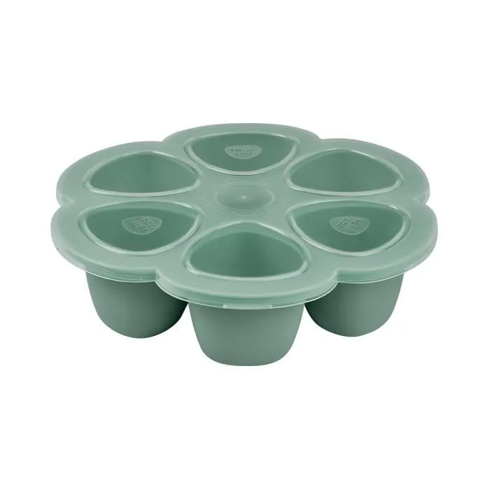BEABA Multiportions en silicone de qualité premium, résistance thermique, couvercle hermétique, Fabriqué en Italie, 6x90 ml vert-0