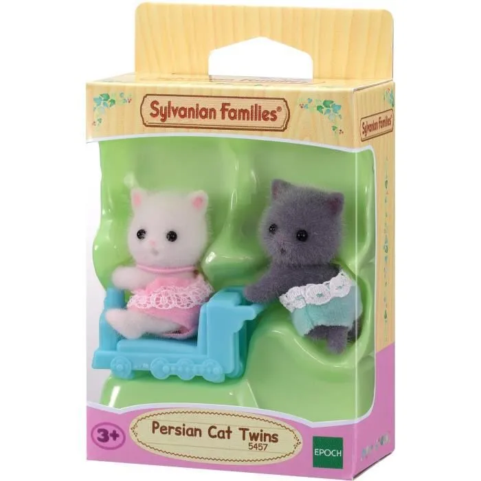 Figurines Sylvanian Families - Jumeaux chat persan avec wagon - Articulés - Multicolore-3