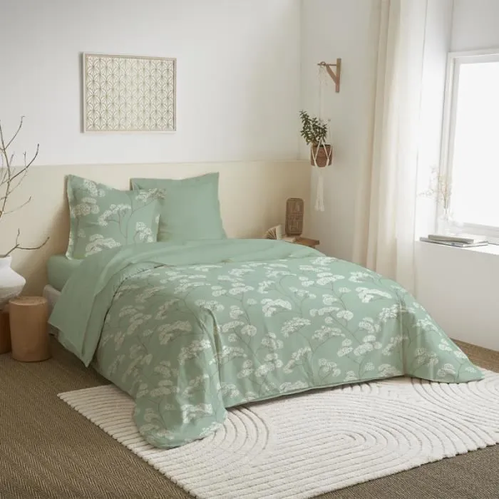 Parure de draps 4 pièces pour lit 160 x 200 cm "Grande largeur" Landscape Menthe-0