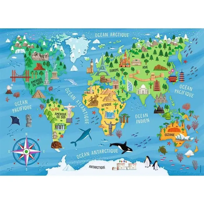 Puzzle 100 pièces : Carte du monde des monuments-0