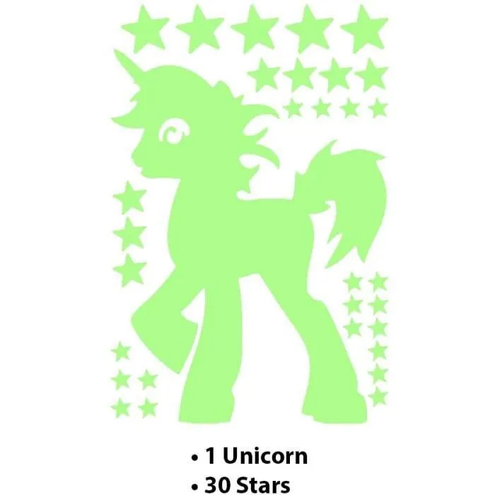 Ambiance Sticker Stickers Phosphorescent - Licorne et étoile - Bleu - 20 x 20cm - phos-ROS-A332-1