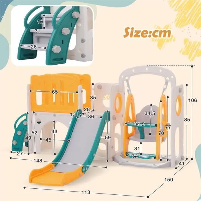 Toboggan 7 en 1 - Cub Kids - Vert et Jaune - PEHD - Pour enfants à partir de 3 ans - Extérieur-3