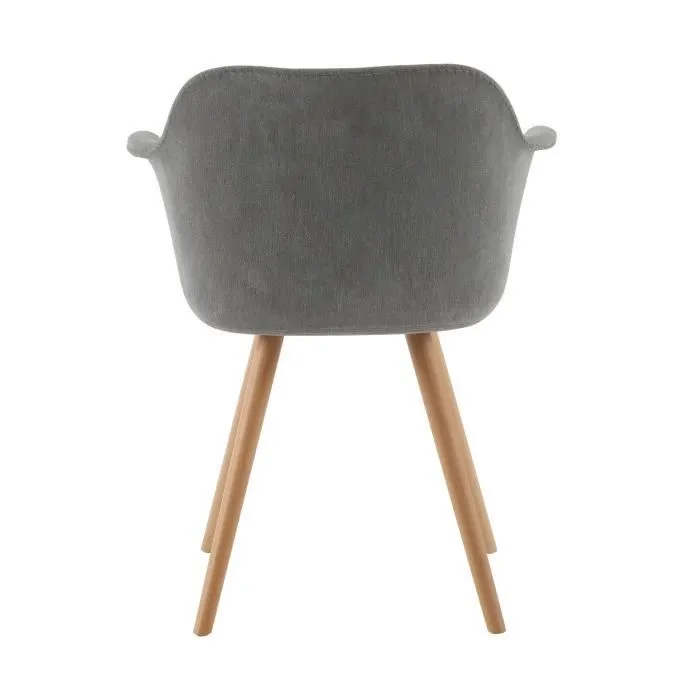 Chaise - DELAMAISON - CÔME - Bois massif de frêne - Tissu gris clair - Avec accoudoirs-3