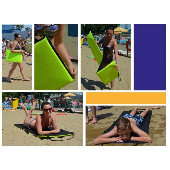 Matelas de plage pliable avec anse de transport - FORTISLINE - Vert - Adulte - Plastique - Résine-1