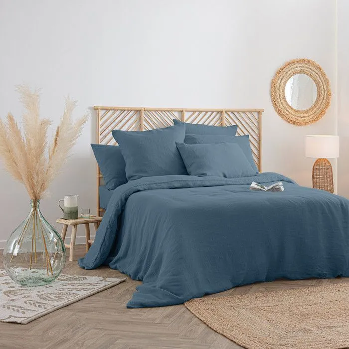 Housse de couette - Atmosphera - Linah - 100% Lin - 240x220 cm - Bleu canard-2
