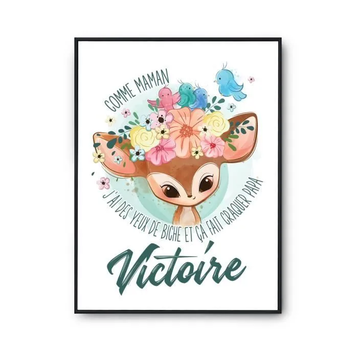 Affiche prénom Victoire Biche | Poster pour chambre bébé et enfant pour décoration murale qualité papier Premium A4-0