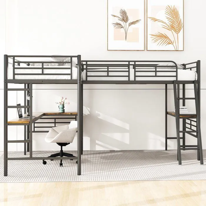 Lit mezzanine - Non spécifié - 90x200cm - Noir - Bureau intégré - Escalier double-3