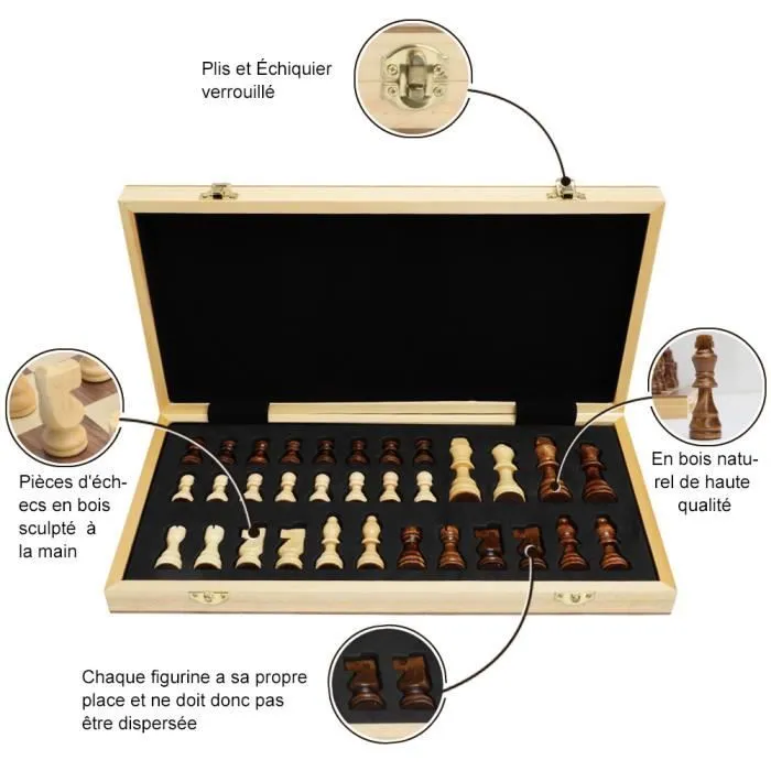 ECHECS jeu de plateau 39x39 cm, Echecs en Bois magnétique Échiquier & Pièces d'échecs Sénateur d'échecs professionnel-1