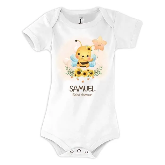 Body Samuel bébé d'amour abeille - Cadeau Naissance Bébé et Enfant - Blanc - Mixte-0