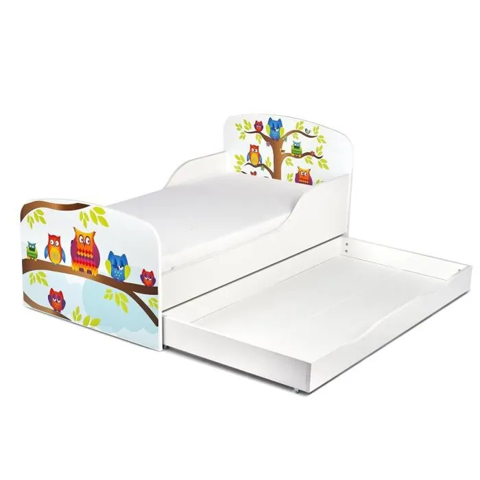 Lit d'enfants motif Hiboux avec des tiroirs et matelas-1