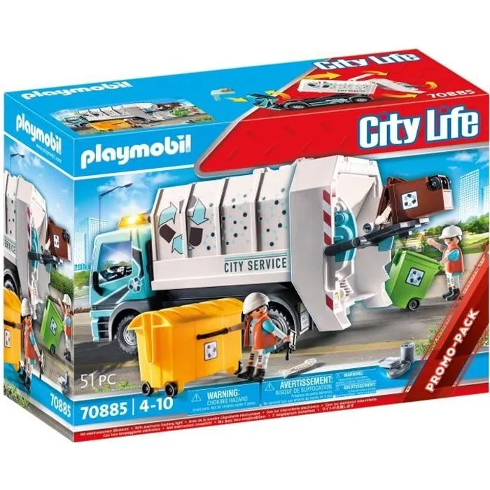 Camion poubelle PLAYMOBIL 70885 avec effets lumineux - 2 personnages et accessoires-0