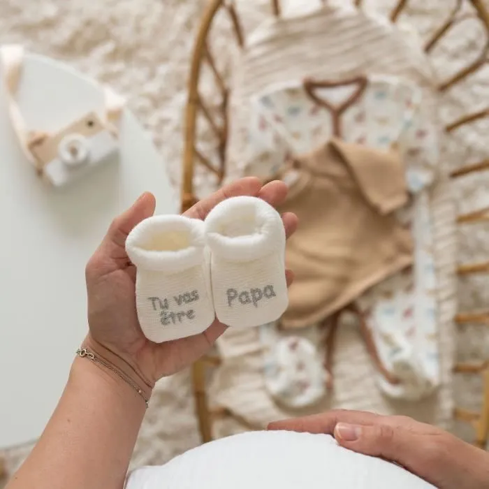 Chaussons Naissance Pour Annoncer La Grossesse Trois Kilos Sept - Blanc 0 Mois-3