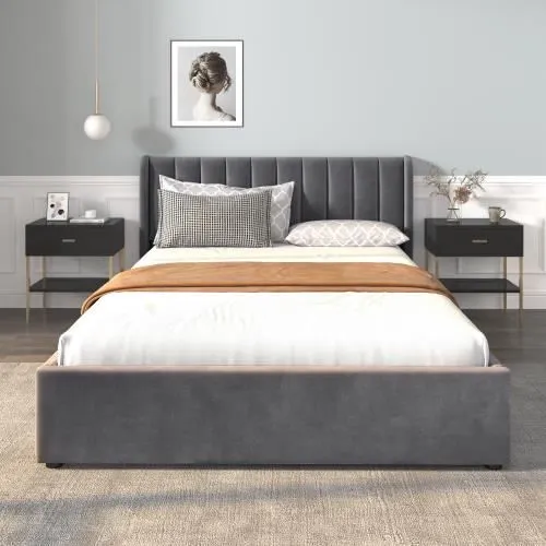 Lit Coffre Adulte 140 x 200 cm - MERAX - Style Scandinave - Avec Tête de Lit et 2 Tiroirs-2