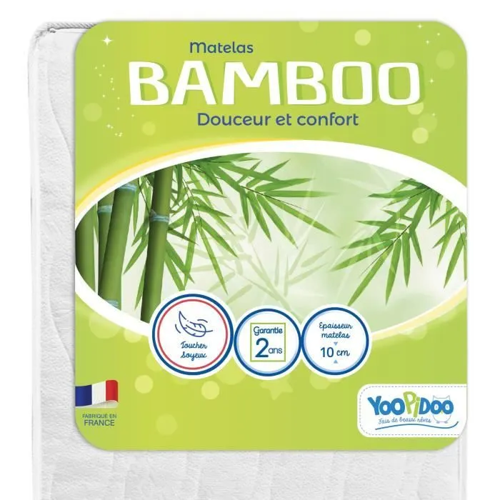 Matelas Bébé Bamboo - YOOPIDOO - 60x120 cm - Viscose Douce et Absorbante - Réversible - Déhoussable-0