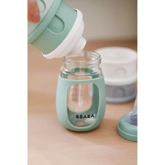 Biberon d'apprentissage en verre 2 en 1 - 210ml Vert sauge-4