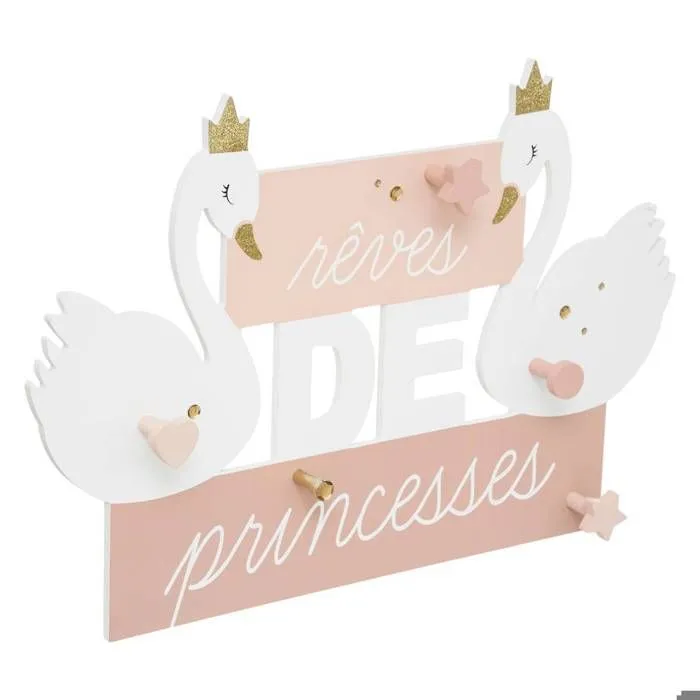 Patère enfant - Atmosphera - Cygnes - Bois MDF - Rose / Blanc - 5 patères-0