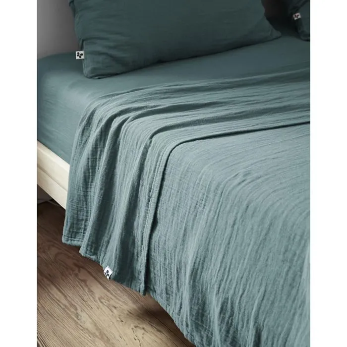 Drap plat 240 x 300 cm Double gaze de coton luxe Gaïa Bleu canard-0
